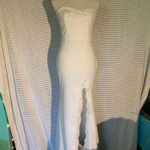 Luxxel White Gown with Lace Embellishing